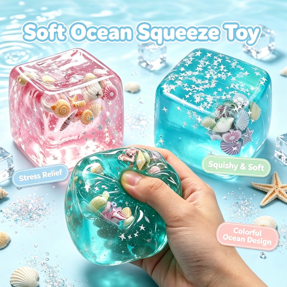 Electronics Latest Gadgets - Clear Ocean Cube Squeeze Toy with