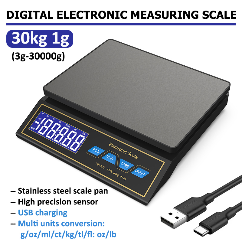 Unique Electronics Gadgets - LCD Digital Kitchen Scale 30kg/1g Rechargeable